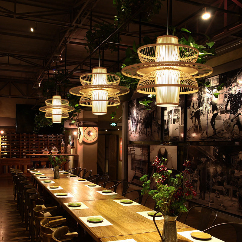 新中式竹编复古餐饮吊灯