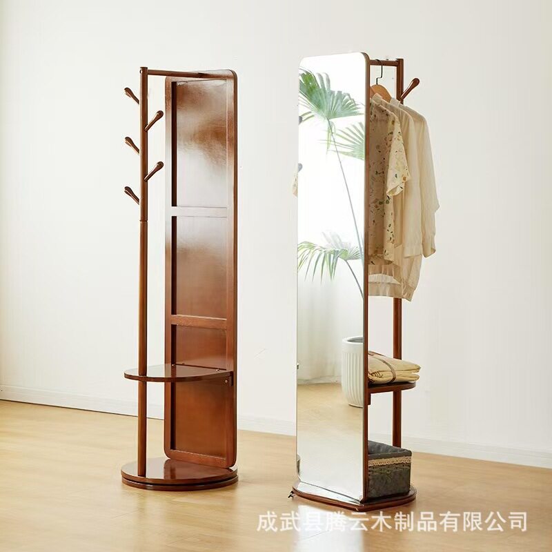 实木旋转带镜衣帽架一体
