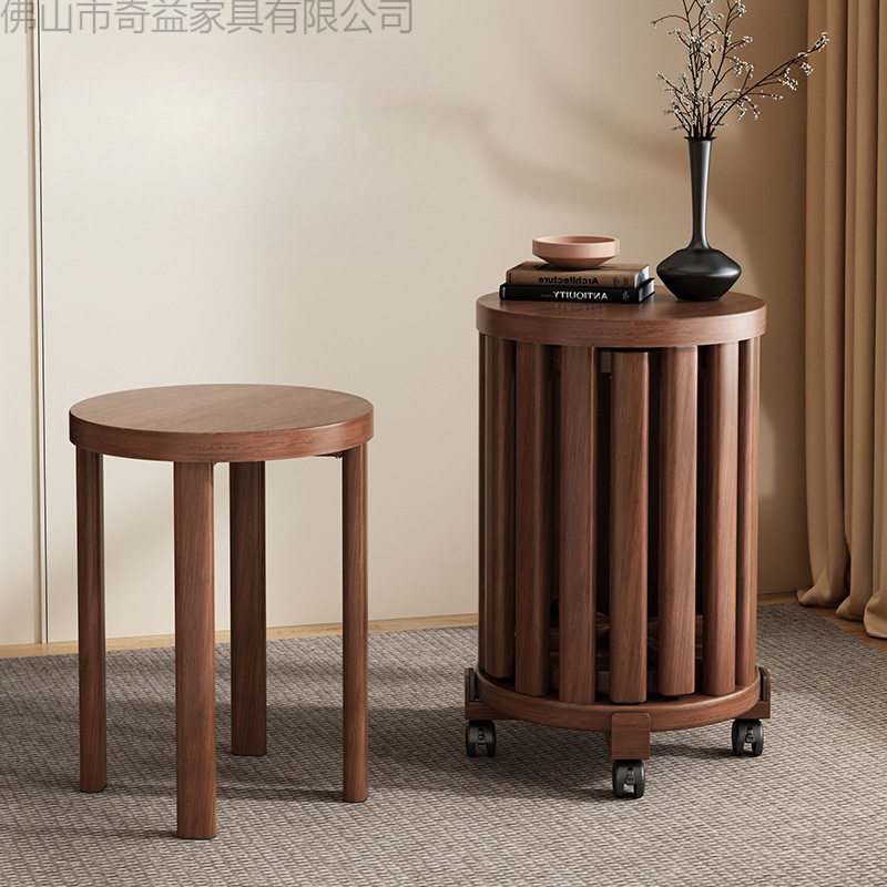 实木凳子茶几家用可叠放圆凳现代吃饭登子餐桌凳新中式叠叠乐凳子