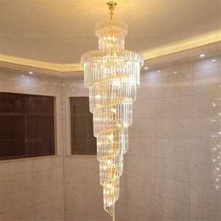 复式楼旋转楼梯灯长吊灯酒店大堂现代别墅客厅中空跃层轻奢水晶灯