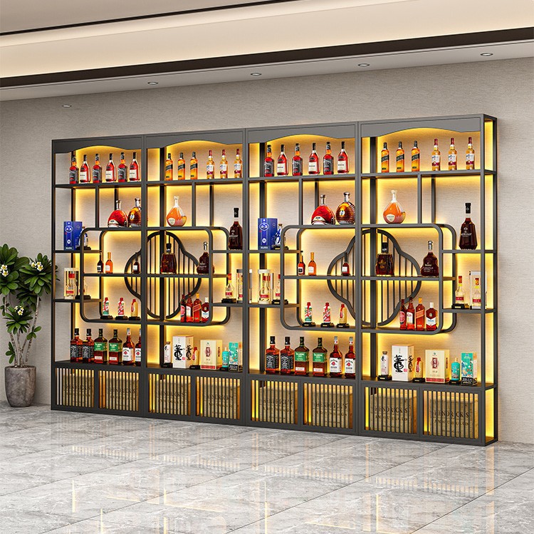 红酒柜展示架商用酒柜展示柜酒庄落地红酒架新中式铁艺白酒柜