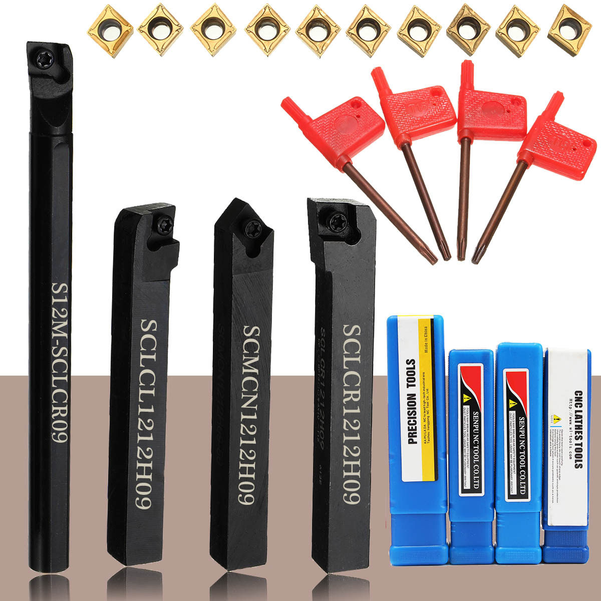 车床工具转动支架套装数控车刀杆+10个CCMT09T304刀片+4个扳手
