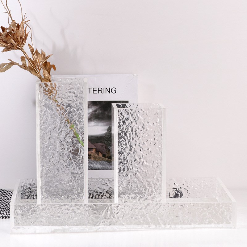 现代简约亚克力水波纹透明花器酒店餐桌玄关艺术花艺组合花瓶摆件