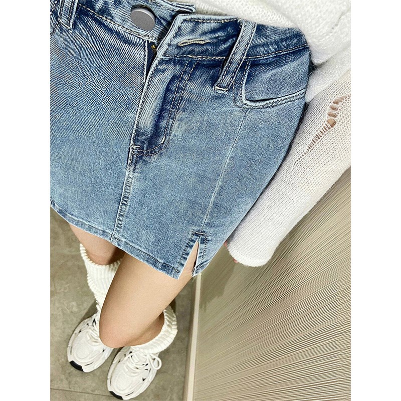 牛仔短裙女夏季新款胖妹妹mm高腰显瘦梨形身材a字裙防.走光半身裙