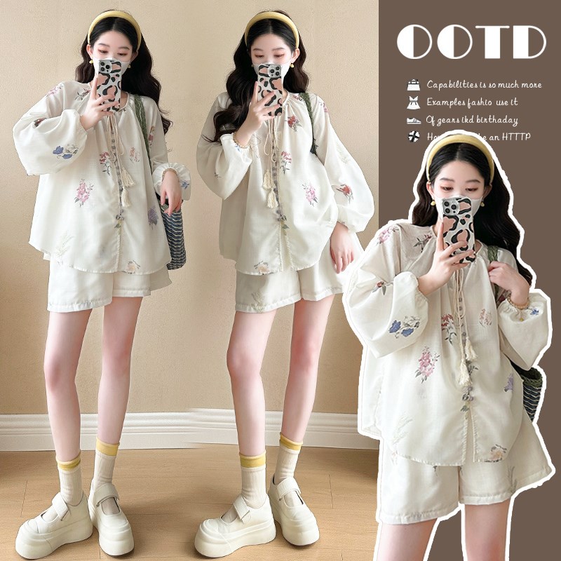 新中式孕妇装夏款2025新款连衣裙孕妈妈刺绣夏季长袖大码短裤套装