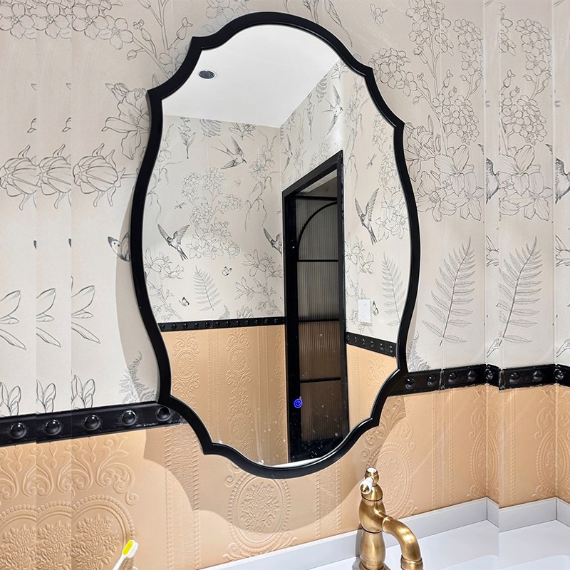 法式中古风复古卫生间浴室镜子美式卫浴智能LQED梳妆镜黑色带灯