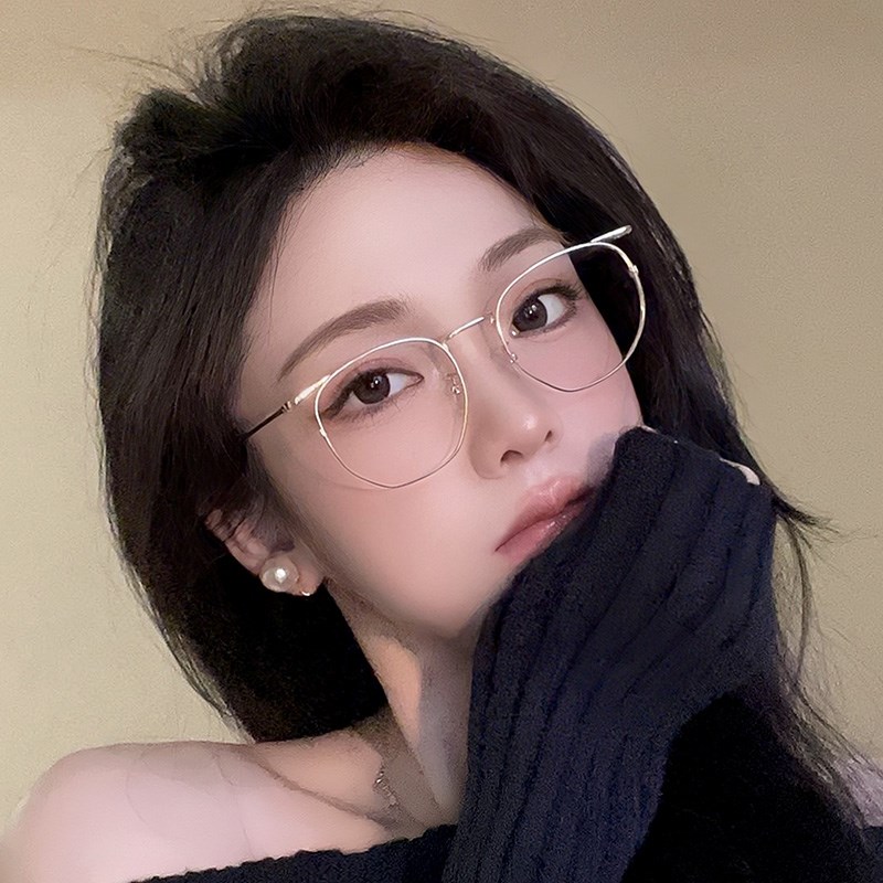 韩系金丝边框素颜神器防蓝光眼镜女潮近视度数可配显脸小防雾镜框