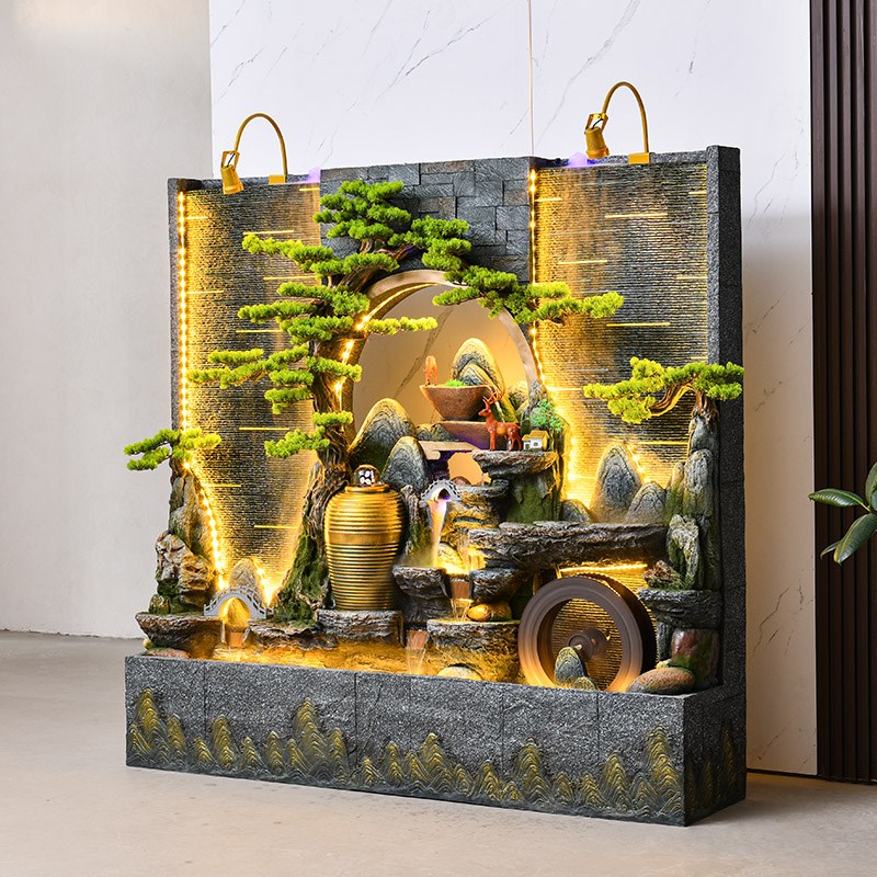 流水墙客厅瀑布室内装饰隔u断屏风景观鱼缸玄关假山水景摆件水幕