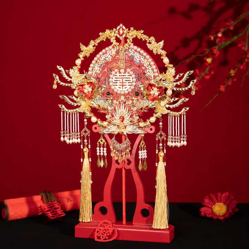 舞绣缘团扇新娘结婚重工高级喜扇手工diy材料包新中式婚礼手捧花