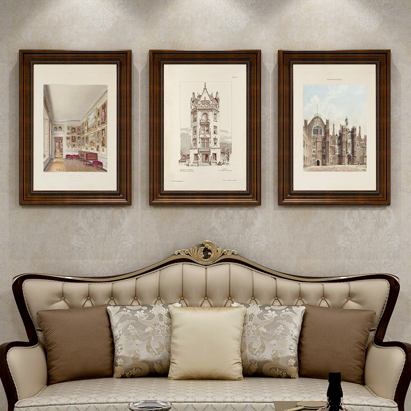 美式复古文艺g城市建筑装饰画简美入户玄关柜壁画客厅走廊过道挂图片