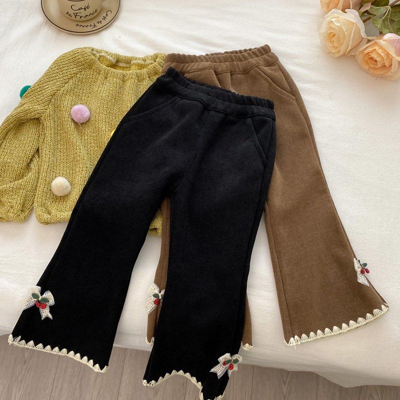 女童裤子春秋2024新款长裤洋气3黑色G4岁5宝宝秋装韩版秋冬6喇叭