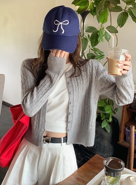 苏三三灰色羊绒针织开衫女2024新款初秋韩系穿搭麻花毛.衣春秋外