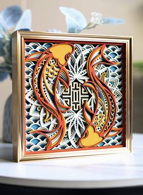 梯木叠雕招财锦鲤客厅玄关电视柜酒柜装饰摆件乔迁新居礼品开业礼