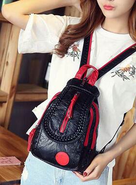 双肩包女韩版2021新款潮迷你女士斜挎包包水洗软皮小背包两用胸包