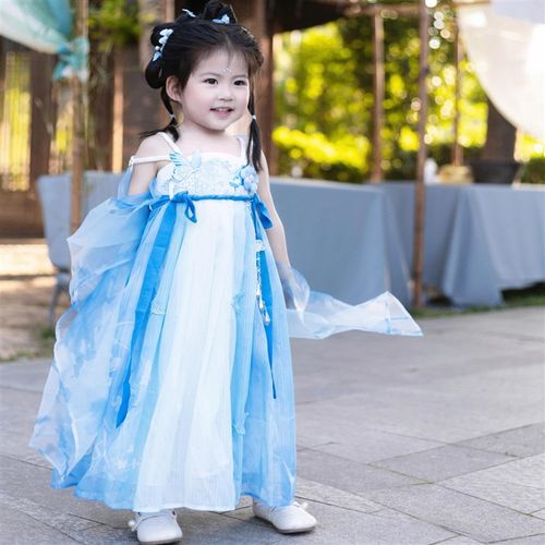 沁蓝女童汉服夏季古风公主连衣裙儿童唐朝国风生日礼服吊带裙女儿