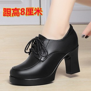 高跟鞋女新款真皮深口单鞋春秋百搭粗跟G女士小皮鞋33-39码女鞋子