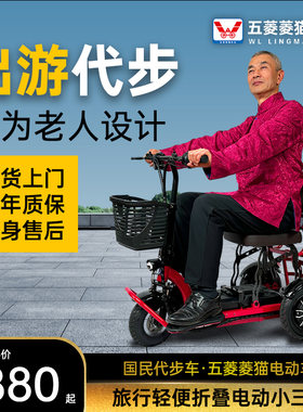 五菱菱猫2折叠电动三轮车超轻便携双人代步车残疾人专用小型电瓶