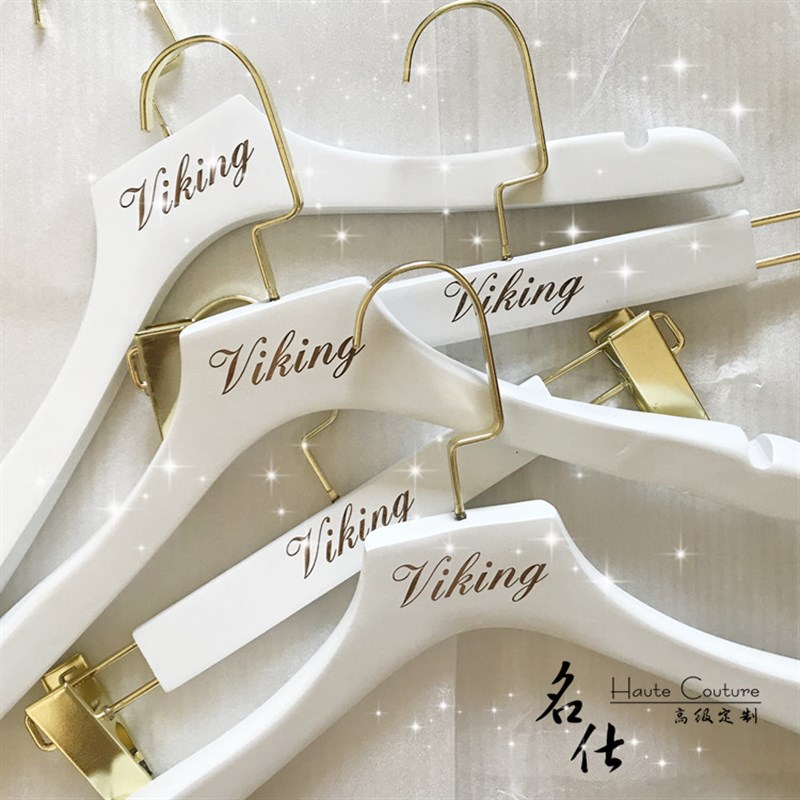 服装店纯白色女士金色长钩实木白色衣服女款木衣架裤架LOGO定制