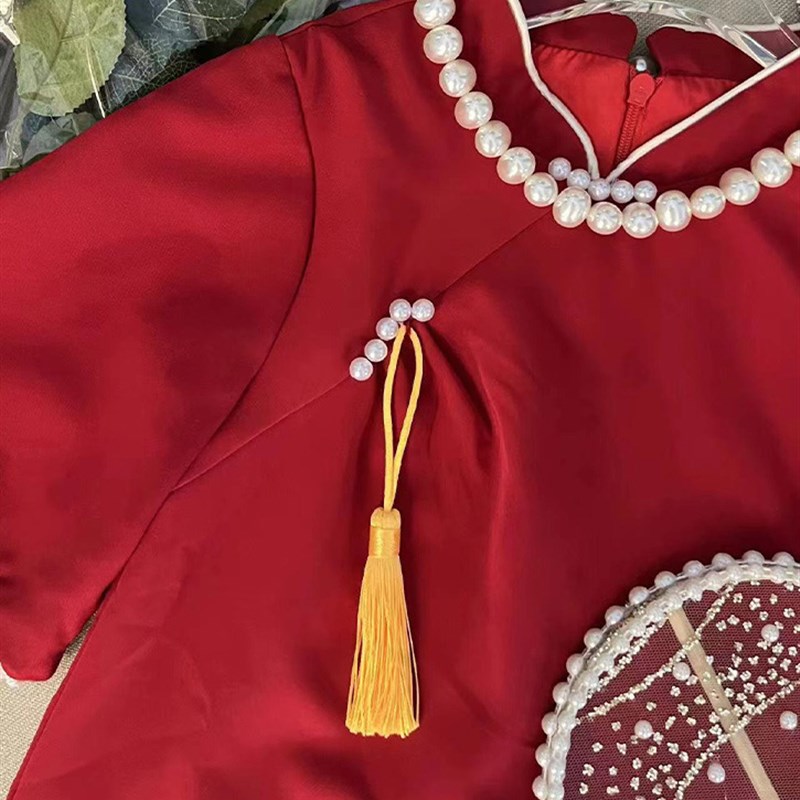 女童一周岁宴抓周服婴儿周岁礼服女宝宝高端红色旗袍唐装周岁礼服