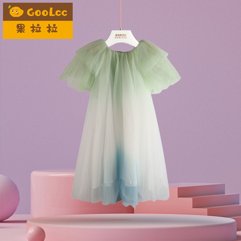 女童渐变连衣裙2025新儿童夏装网纱裙女宝宝韩版蓬蓬裙甜美公主裙