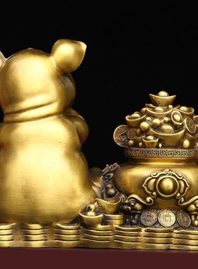 招财金猪摆件生肖猪纯铜家居客厅装饰办公室工艺品乔迁开业礼品