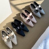 2025b新款 气质方头水钻浅口单 女内增高小皮鞋 仙女风绸缎时尚 瓢鞋