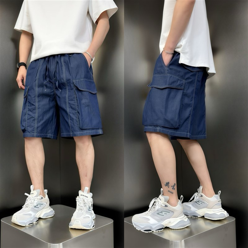 2025夏季凉感透气牛仔短裤户外速干宽松直筒中裤透气工装五分裤子