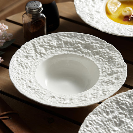 岩石纹陶瓷草帽盘西餐盘创意白色意境菜餐具摆盘家用汤盘意面盘子