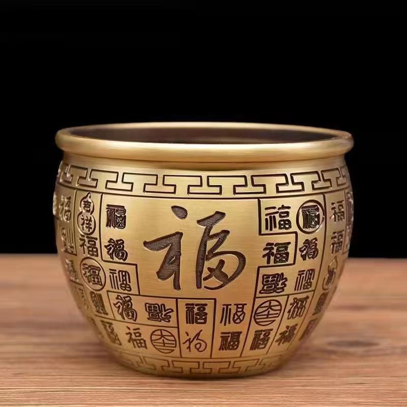 纯铜新款百福缸居家客厅玄关聚财工艺品开业摆件铜百福缸