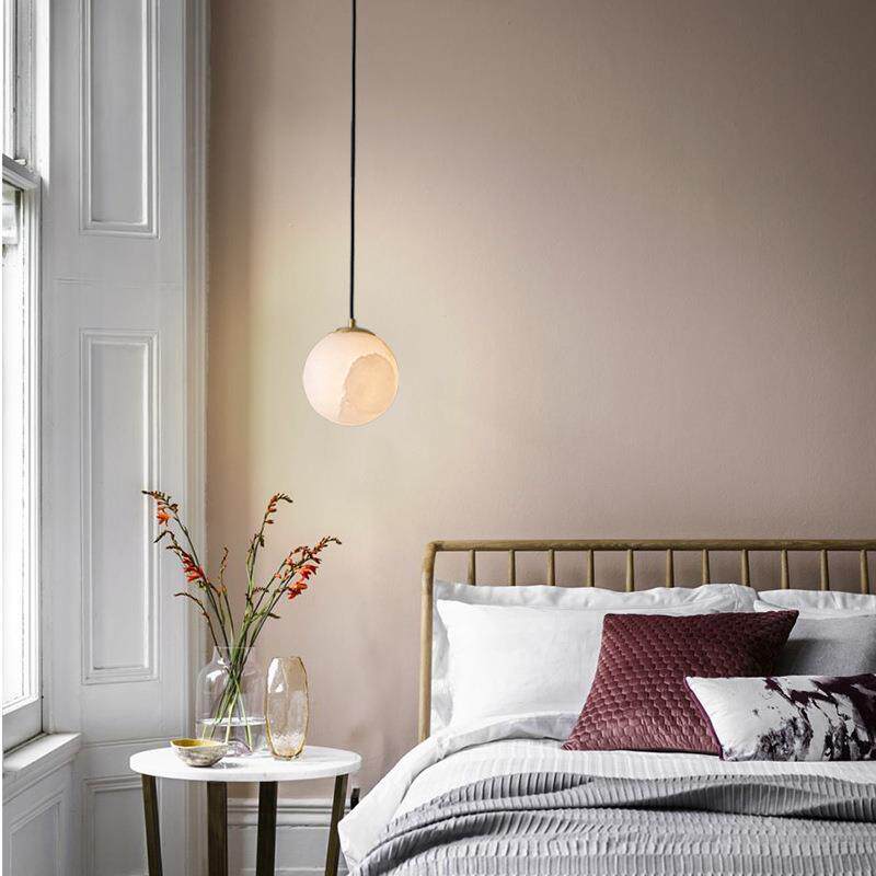 后现代轻奢简约天然云石餐厅卧室书房吧台床头全铜星球圆球小吊灯