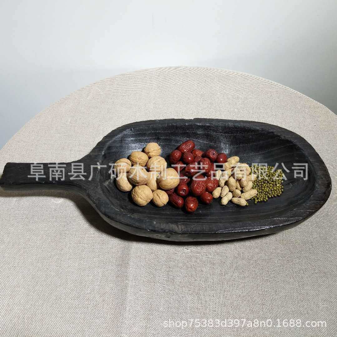 实木木质黑色带把手托盘家居装饰桌面收纳道具工艺品摆件可