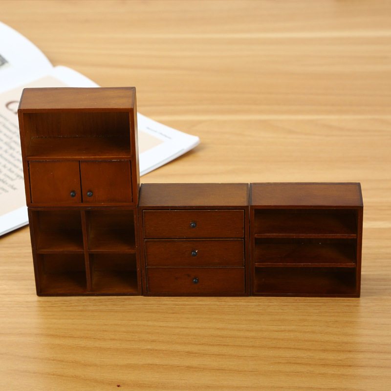 DIY娃娃屋模型1:12微缩迷你家具白色组合柜仿真家具展示柜工艺品