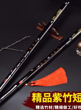 黑色短萧紫竹一节古风成人初学专业演奏零基础洞箫八孔乐器古萧