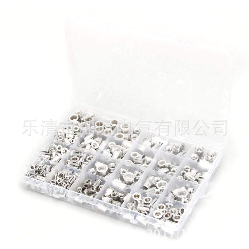 平头竖纹铝铆螺母300PCS盒装 铝拉铆螺母公英制组合套装 拉帽螺母