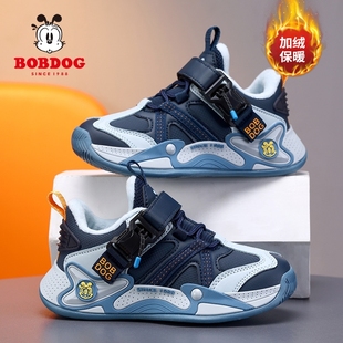 巴布豆男童运动鞋冬季新款防滑轻便女童鞋软底减震二棉儿童跑步鞋