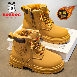 巴布豆儿童雪地靴冬季新款防水防滑加厚棉鞋保暖加绒男童女童棉靴
