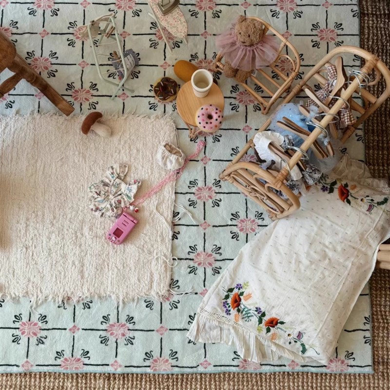 Seven Fives浅花鸢地毯客厅清新卧室加厚床边毯奶V油风儿童毛绒垫