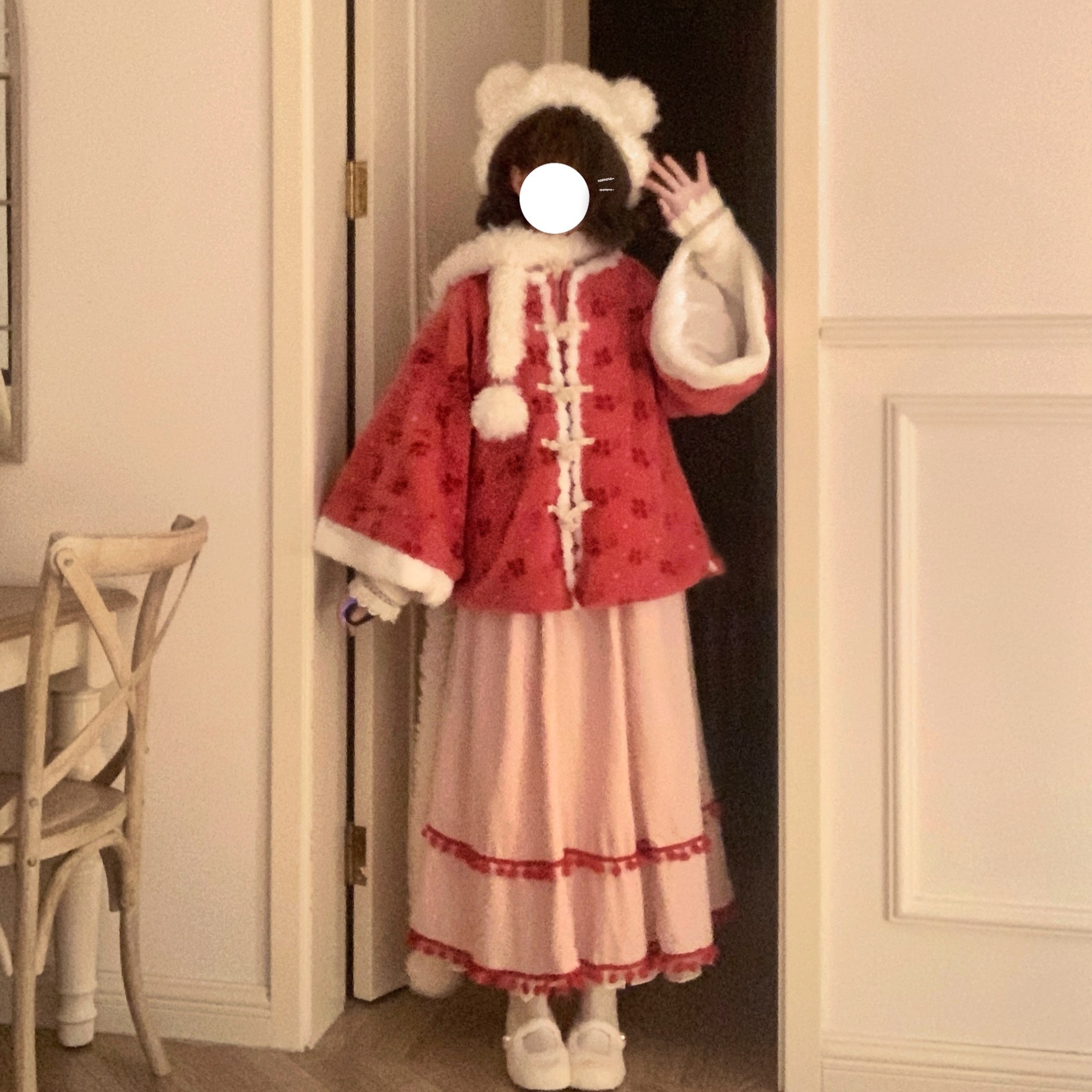 双月【雪域莓果】明制汉服羊羔绒圆领袄外套六破裙粉色日常汉元素