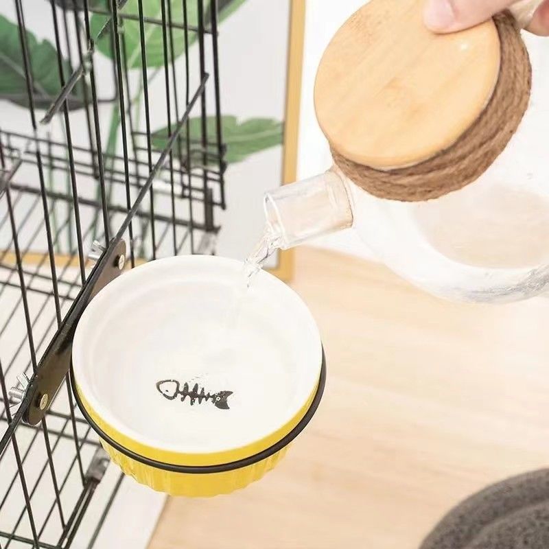 笼子固定式猫碗猫咪饮水食粮碗护颈椎悬挂防打翻宠物碗