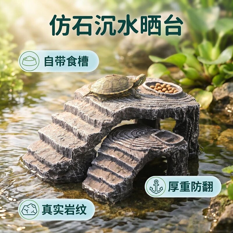 乌龟缸造景仿真岩石爬梯躲避屋食槽休息爬坡观赏龟晒台