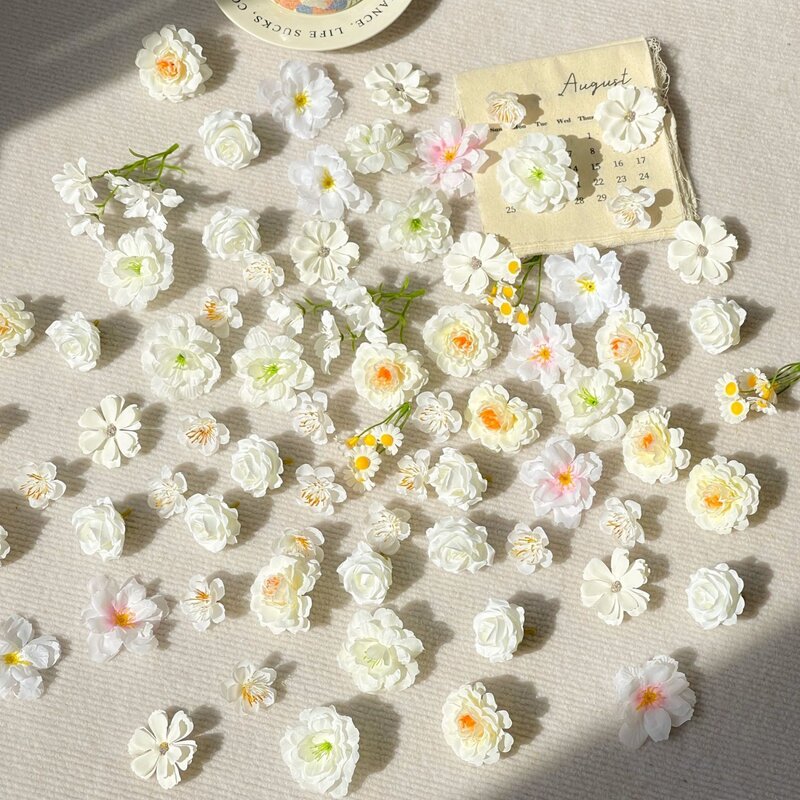白色绢花小仿真花朵diy手工草帽拍摄道具服装头饰假花装饰材料