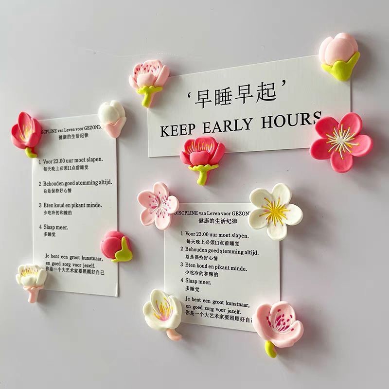 田园清新桃花磁吸冰箱贴创意固定拍立得照片留言装饰磁贴