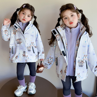 女童洋气拉布布外套秋冬季2025新款加厚女孩宝宝三合一冲锋衣