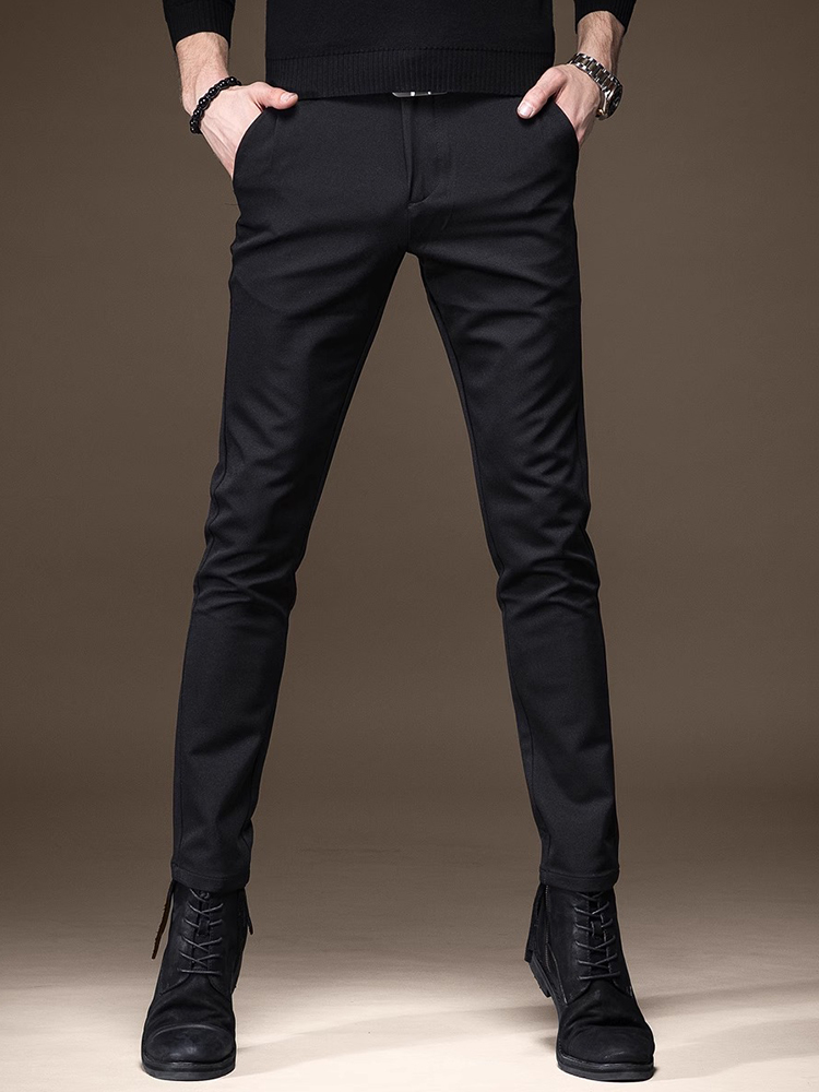 意大利免烫黑色商务休闲裤男士春秋款弹力修身直筒韩版抗皱西裤男