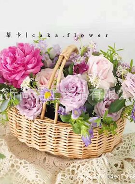 花艺插花柳编手提婚礼花童拍照小花篮藤编筐编织花盆竹篮草编篮子