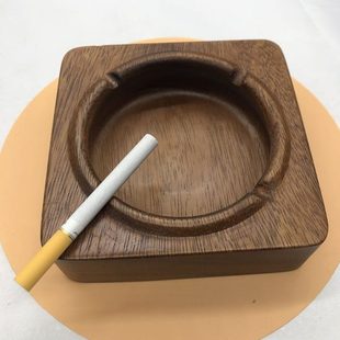 定制家用客厅烟灰缸商用宾馆实木防摔烟缸胡桃木酒店摆件创意个性