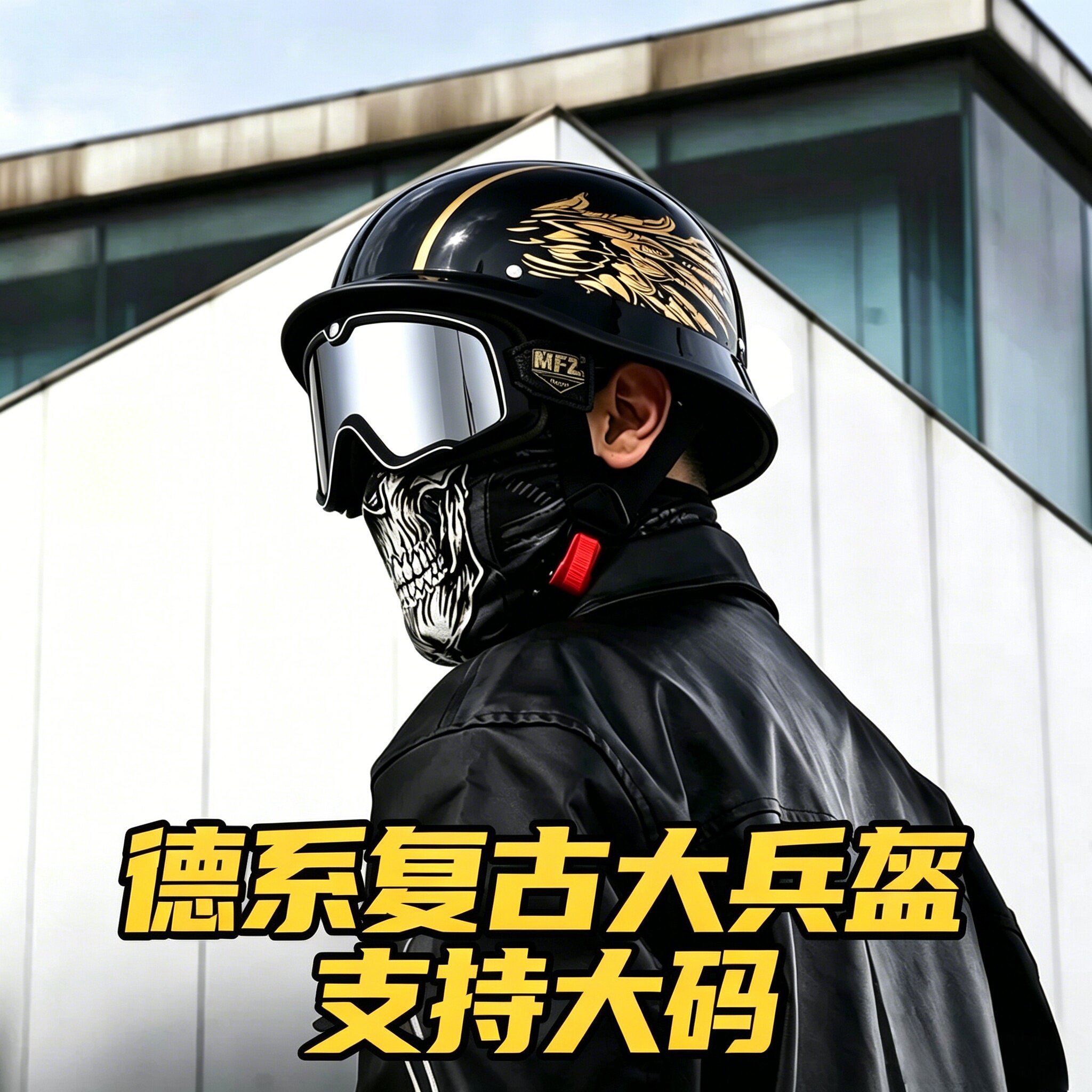 德国钢盔复古巡航摩托车半盔头盔新国标3C夏季骑行瓢盔机车电摩