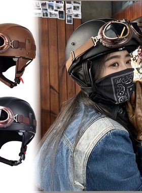 3C认证复古巡航头盔太子盔机车半盔摩托车踏板日式骑行网红潮盔