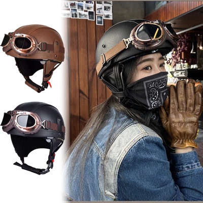 3C认证复古巡航头盔太子盔机车半盔摩托车踏板日式骑行网红潮盔