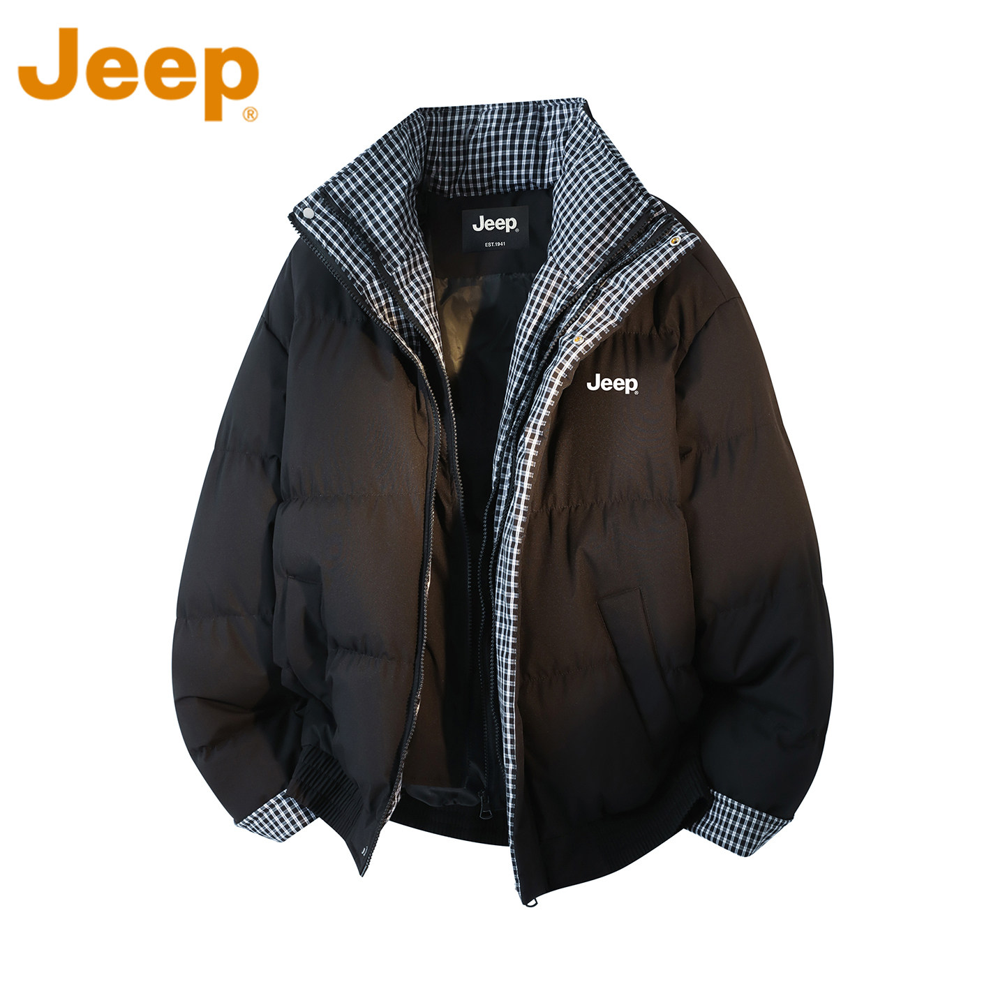 jeep吉普假两件立领棉衣男女同款冬季御寒户外加厚保暖棉服外套男